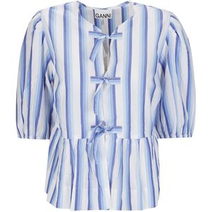 Ganni, Dames, Blouses & Shirts, Blauw, Maat: L Katoen,