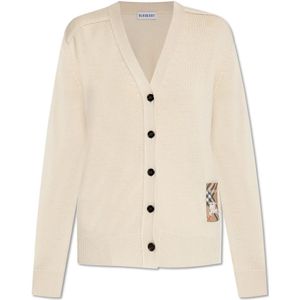 Burberry Wollen vest met logopatch , Beige , Dames , Maat: S