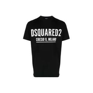 Dsquared2 Zwarte T-shirts en Polos met Tekstprint , Black , Heren , Maat: M