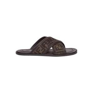 Fendi Zwarte FF Jacquard Kruisband Sandalen , Multicolor , Heren , Maat: 38 EU