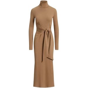 Lauren Ralph Lauren - Vaureen - Jurk - Camel - Jersey, Rechte Zoom, Lange Mouw