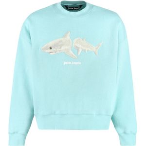 Palm Angels, Heren, Sweatshirts & Hoodies, Blauw, Maat: L Katoen,