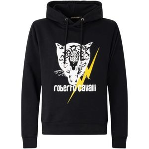 Roberto Cavalli, Heren, Sweatshirts & Hoodies, Zwart, Maat: XL Katoen,