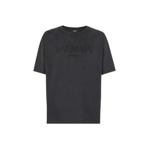 Balmain Vintage geborduurd T-shirt , Gray , Heren , Maat: XL