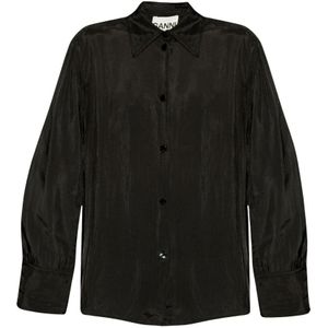 Ganni, Dames, Blouses & Shirts, Zwart, Maat: S