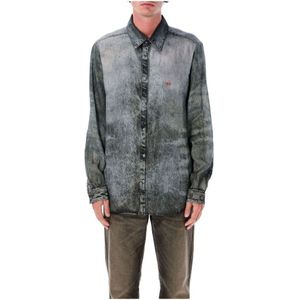 Diesel, Heren, Overhemden, Grijs, Maat: L Denim,