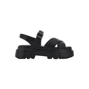 Hogan Zwarte Gekruiste Band Lugzool Sandalen , Black , Dames , Maat: 37 EU