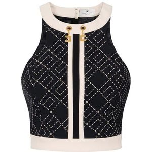 Elisabetta Franchi, Dames, Tops, Zwart, Maat: S Satijn,