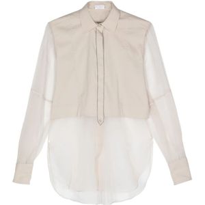 Brunello Cucinelli, Dames, Blouses & Shirts, Beige, Maat: M Zijde,