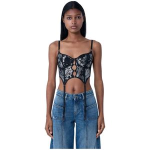 Diesel, Dames, Tops, Zwart, Maat: 2XL Poliester,