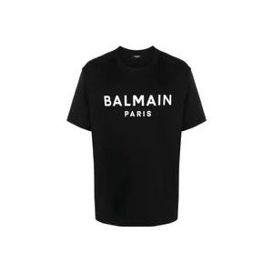 Balmain Logo Print Katoenen T-Shirt , Black , Heren , Maat: S