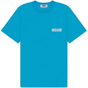 Msgm, Heren, Tops, Blauw, Maat: M Katoen,
