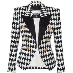 Balmain 6-knoops diamantcrêpe jasje , Black , Dames , Maat: 2XS