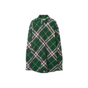 Burberry Groen geruite overhemd met geborduurd logo , Green , Heren , Maat: M