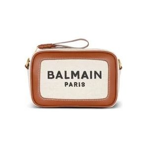 Balmain B-Army canvas en leren clutch , Beige , Dames , Maat: ONE Size