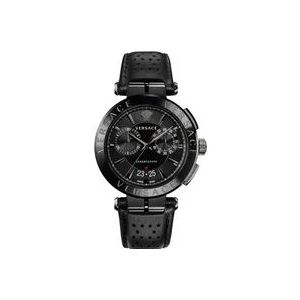 Versace Chronograaf Lederen Zwart Staal Horloge , Black , Heren , Maat: ONE Size