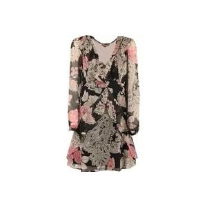 Twinset Korte bloemenjurk met uitlopende zoom , Black , Dames , Maat: XS