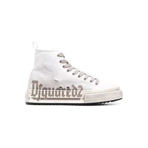 Dsquared2 Witte Stoffen Logo Sneakers , White , Heren , Maat: 40 EU