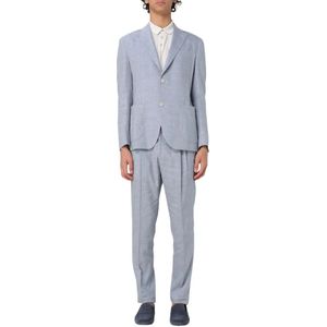 Eleventy, Heren, Pakken, Blauw, Maat: L Linnen,