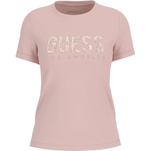 Guess - T-shirt - Roze - 100% Katoen - Regular Pasvorm