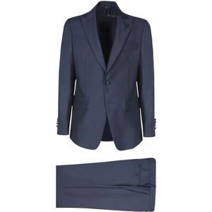 Lardini, Heren, Pakken, Blauw, Maat: S Wol,