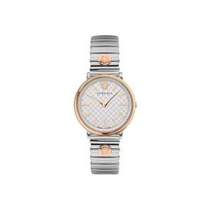 Versace V-Circle Roestvrijstalen Horloge Witte Wijzerplaat , Multicolor , Dames , Maat: ONE Size