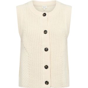 Part Two - Gebreid Vest - Grijs - Beige - Knoopsluiting - Ronde Hals
