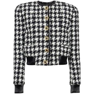 Balmain Houndstooth Jas met Knoopsluiting , Black , Dames , Maat: M