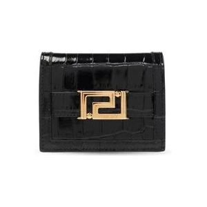 Versace Leren portemonnee met logo , Black , Dames , Maat: ONE Size