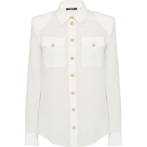 Balmain Crepe de chine overhemd , White , Dames , Maat: XL