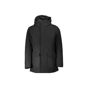 Woolrich Zwarte Katoenen Hoodie met Rits en Knopen , Black , Heren , Maat: XL