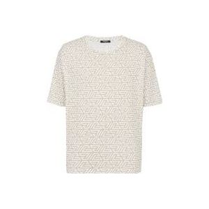 Balmain Oversized katoenen T-shirt met bedrukt piramide monogram , Beige , Heren , Maat: XL