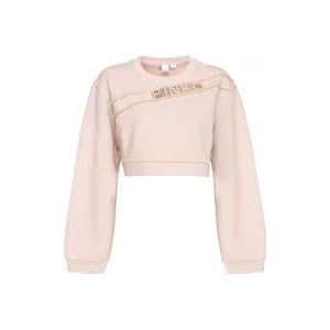 Pinko Cropped sweatshirt met strass logo , Pink , Dames , Maat: L