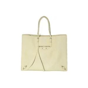 Balenciaga Python Leren Handtas met Logo , Beige , Dames , Maat: ONE Size