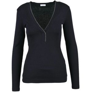 Brunello Cucinelli, Dames, Truien, Zwart, Maat: M Wol,