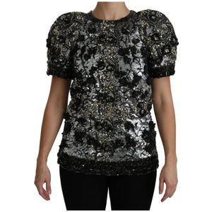 Dolce & Gabbana - Crew Neck Top - Zwart - Pailletten