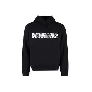 Dsquared2 Hoodie met logo print en geribde boorden , Black , Heren , Maat: M