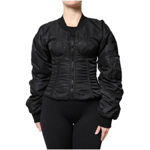 Dolce & Gabbana - Corset Bomber Jacket - Zwart - Nylon - Volledige Rits
