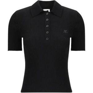 Courrèges - Zwart T-shirt - Zwart - 70% Viscose, 30% Polyester, Korte Mouwen