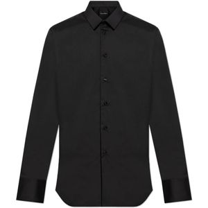 Emporio Armani, Heren, Overhemden, Zwart, Maat: M Katoen,
