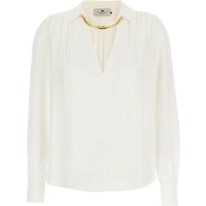 Elisabetta Franchi, Dames, Blouses & Shirts, Wit, Maat: S Zijde,