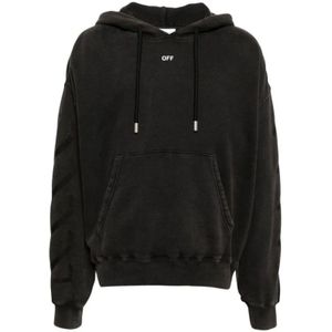 Off White - Faded Cotton Hoodie - Grijs - Heren - Met Grafische Print