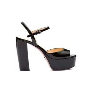 Prada Verhoog je stijl met leren platform sandalen , Black , Dames , Maat: 38 EU