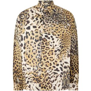 Roberto Cavalli, Heren, Overhemden, Bruin, Maat: S Zijde,
