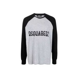 Dsquared2 Logo Sweatshirt - Grijs/Zwart , Gray , Heren , Maat: XL