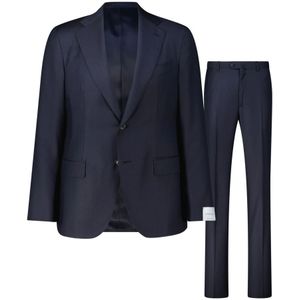 Caruso, Heren, Pakken, Blauw, Maat: L Wol,