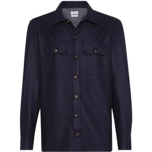 Brunello Cucinelli, Heren, Overhemden, Blauw, Maat: S