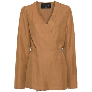 Fabiana Filippi - Twill V-Neck Jas - Beige - Dames - Linnen