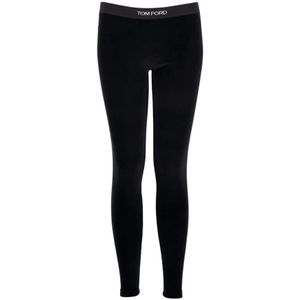 Tom Ford, Dames, Broeken, Zwart, Maat: S Velours,