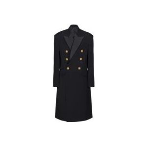 Balmain Unisex Lange Officier Jas , Black , Heren , Maat: S